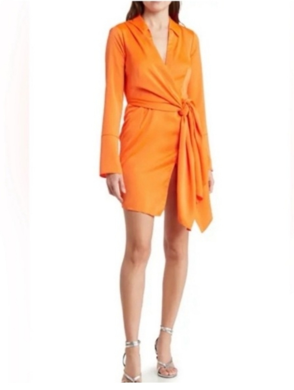 House of Harlow 1960 Bright Orange Wrap Mini Dress with Side Tie